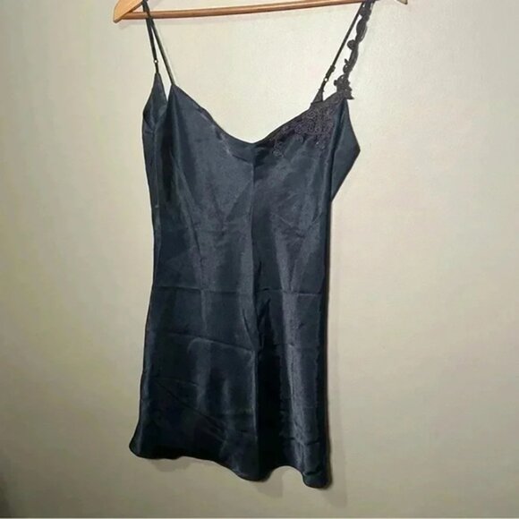 La Senza Y2K navy satin slip with embroidered details S - Picture 2 of 6